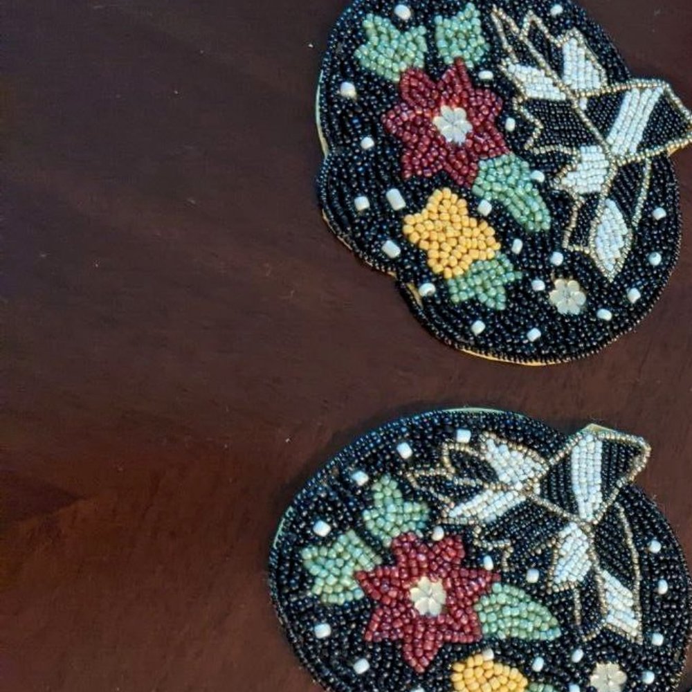 set of 2 pumkin coasters beaded from 2021 MACKENZIE-CHILDS HALLOWEEN FALL